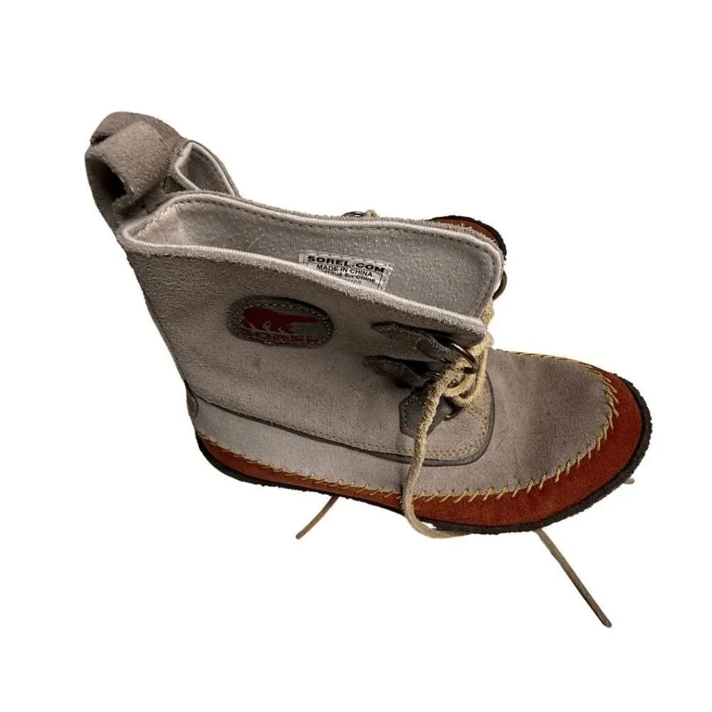 Sorel Campus Boot Quarry‎ Grey Red Suede Lace Up Ankle Boots NL1940-103 Womens 7